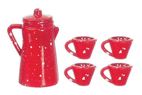 AZD6924 - Red Spatterware Coffee Set, 5