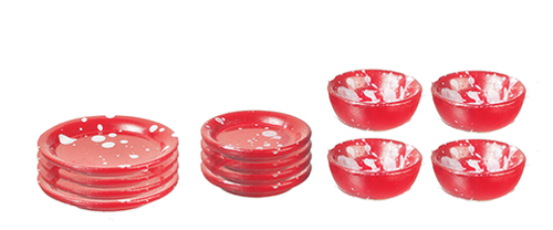 AZMA1166R - Red Spattered Dishes, 12 Pc