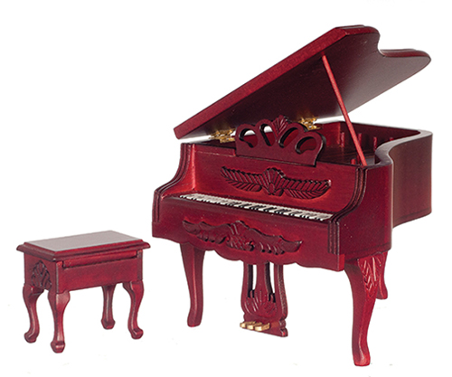AZT3339 - Carved Piano With Stool, Mahogany/Cb