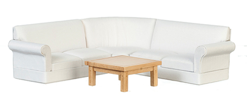 AZT4343 - White Corner Sofa Set With Coffee Table, 4 Pieces