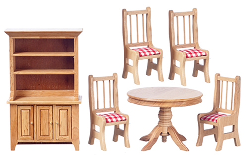 AZT4407 - Dining Set, Red Checkered/Oak, 6 Pieces