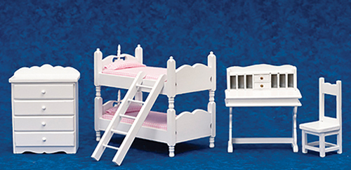 AZT5398 - Bunkbed Set, White With Pink Fabric, 5Pc