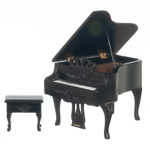 AZT5839 - Carved Piano with Stool, Black