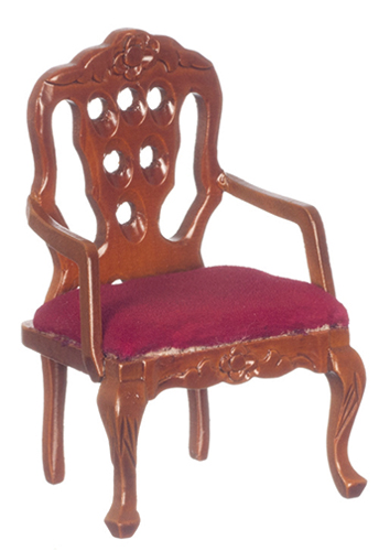 AZT6802 - Discontinued: Carved Back Armchair, Red/Walnut