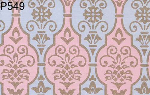 BH549 - Prepasted Wallpaper, 3 Pieces: Gold On Pink/Blue Panels