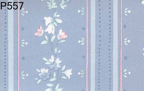 BH557 - Prepasted Wallpaper, 3 Pieces: Blue Floral Stripe