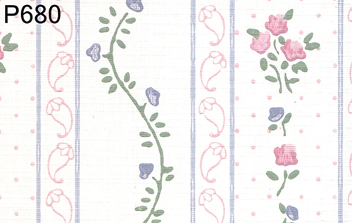 BH680 - Prepasted Wallpaper, 3 Pieces: Pink Flower Stripe