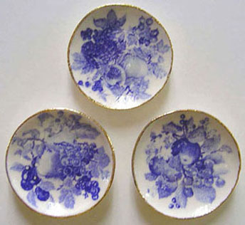 BYBCDD354 - 3 Blue Fruit Plates