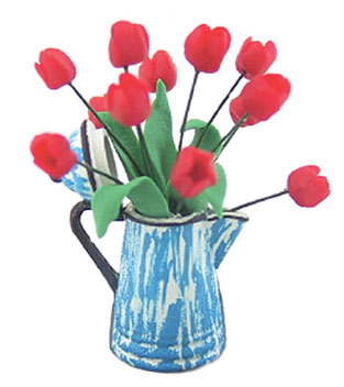 CAR1353R - Tulips In Blue Coffee Pot