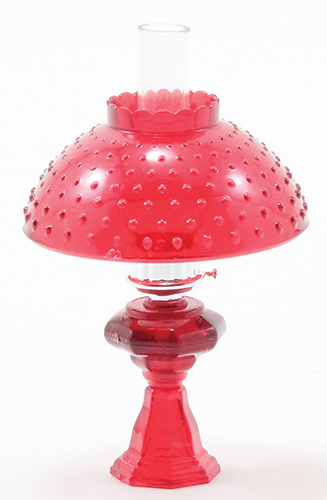 CB104R - Oil Lamp With Hobnail Shade, Red