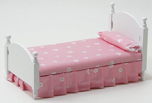 CLA10451 - Single Bed, White with Pink Floral Fabric  ()
