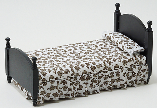 CLA10452 - Single Bed, Black with Brown and White Floral Fabric  ()