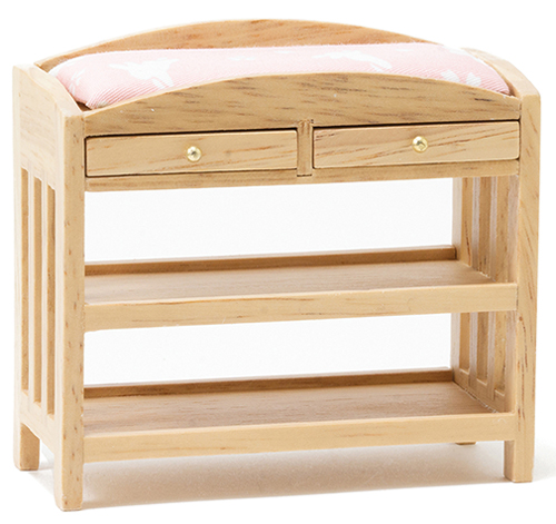 CLA10609 - Changing Table, Slatted, Oak with Pink Mattress
