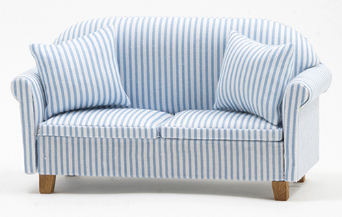 CLA10949 - Sofa with Pillows, Blue/White Stripe, NEW DESIGN