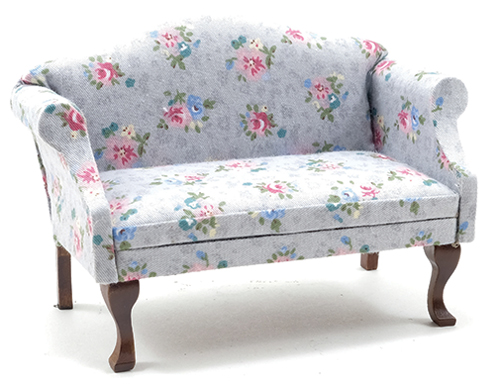 CLA10996 - Sofa, Walnut with Gray Floral Fabric  ()
