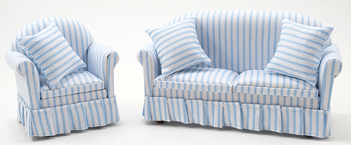 CLA91707 - Sofa and Chair Set, Blue &amp; White Stripe