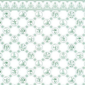 JM07 - Wallpaper, 3pc: Dutch Tile, Green On White