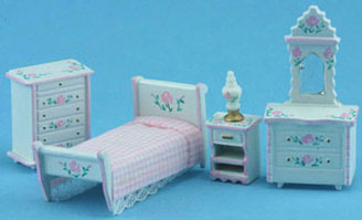 MUL5411A - Discontinued: 1/4In Bedroom Set, Hand Painted White/Pink
