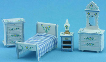 MUL5411B - Discontinued: 1/4In Bedroom Set, Hand Painted, White/Blue