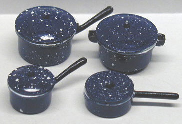 NCRA0133 - S/4 Blue Spatter Pots/Pans