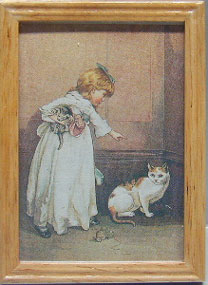 NCRA0201 - Picture, Girl/Cat, Oak Frame 2 1/4 X 3
