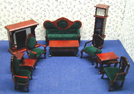 NCTLF001G - 10 Pc Living Room-Green Fabric, Mahogany