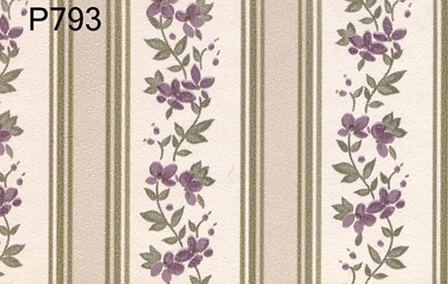 BH793 - Prepasted Wallpaper, 3 Pieces: Purple Floral Stripe