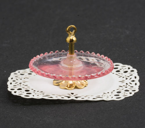 Servito In Miniatura Crisnbon Rosa Con Centrino Bianco - Scala 1:12 Per Casa Delle Bambole