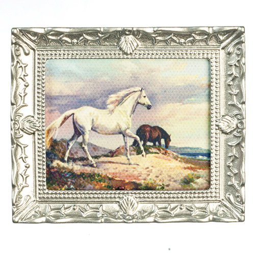 AZB3383S - White Horse/Silver Frame