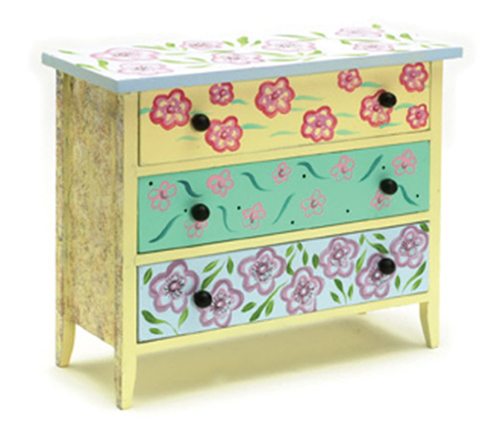 AZEWDP2496 - Painted Flower 3-Drawer Chest