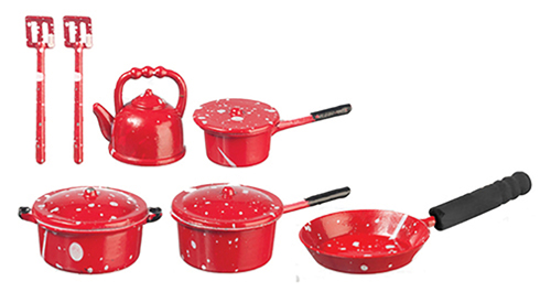 AZG6108 - Metal Red Spatter Kitchenware, 10 Pieces