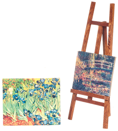 AZG7924 - Easel With 2 Canvas Paintings