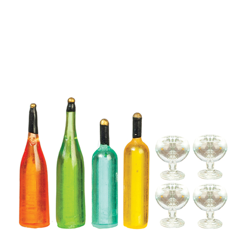 AZG8299 - 1/2 Inch Scale, 4 Bottles With 4 Filled Glasses Of Wine