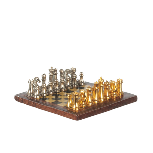AZG8575 - Metal Chess Set, Wooden Board