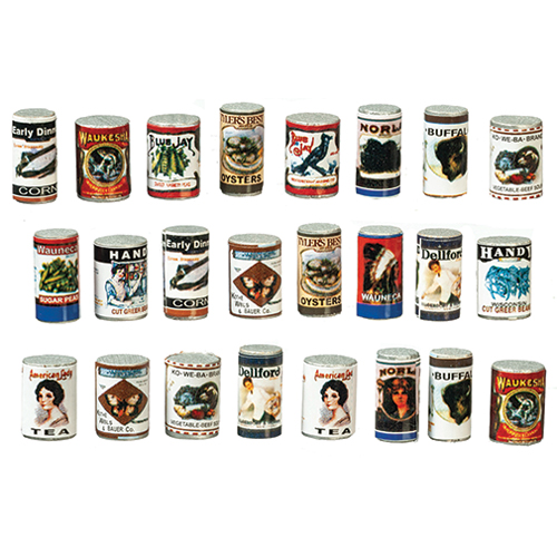 AZH2278 - Round Old Fashioned Grocery Tins, 24 Pieces