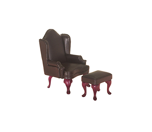 AZM0859BR - Wing Chair With Ottoman, Brown
