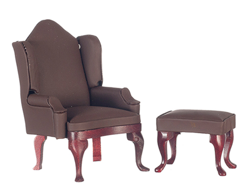 AZM0859FBR - Wing Chair/Ott/Flat Brown