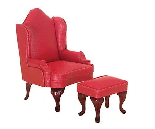 AZM0859R - Wing Chair with Ottoman, Red