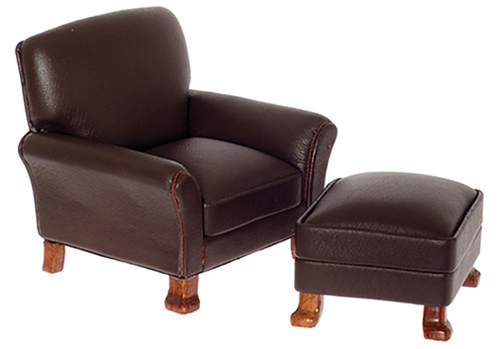 AZP6091 - Leather Chair, Ottoman, Brown, Walnut