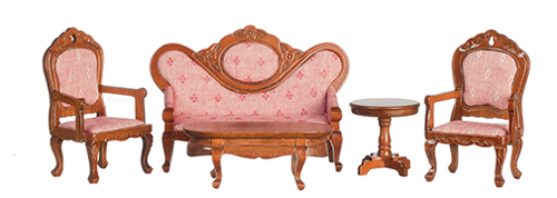 AZT0110 - Victorian Living Room Set, Light Rose, Walnut, 5 Pieces