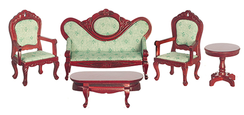 AZT0111 - Victorian Living Room Set, Light Green, Mahogany, 5 Pieces