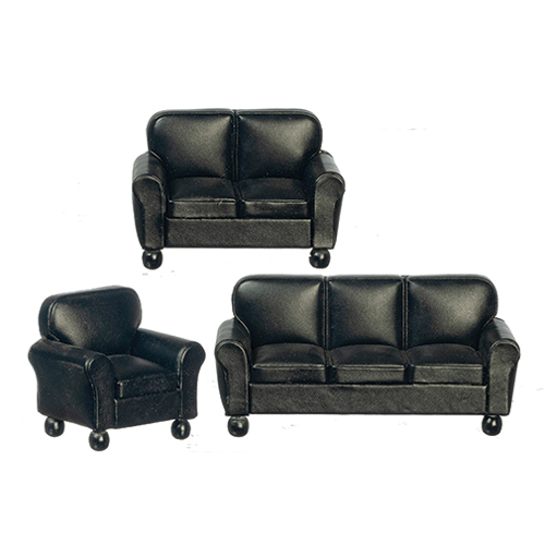 AZT2005 - Rs Leather Sofa Set, Black, 3 Pieces