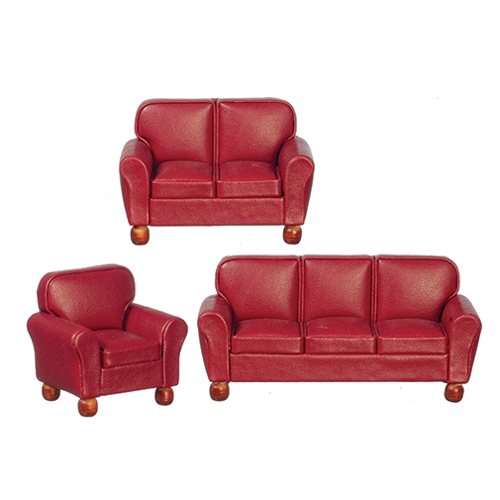 AZT2013 - Rs Leather Sofa Set, Burgundy, 3 Pieces