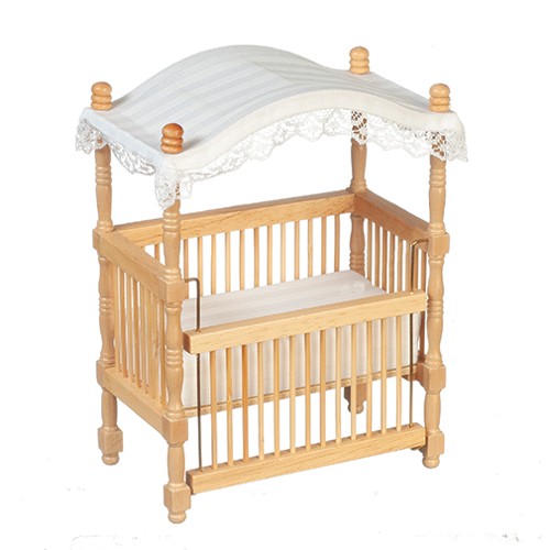 AZT4133 - Oak Canopy Crib, White Fabric
