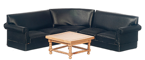AZT4341 - Corner Sofa Set, Black/Oak, 4Pc
