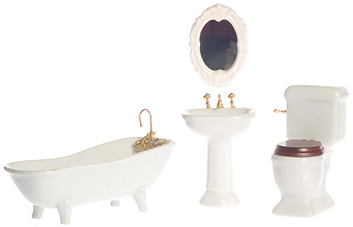 AZT5226 - Porcelain Bathroom Set, White, 4Pc