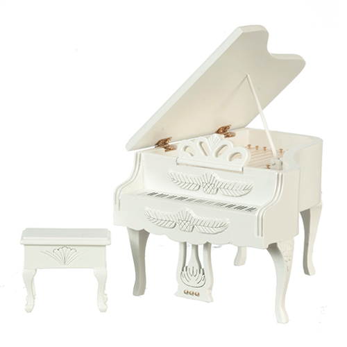 AZT5339 - Carved Piano with Stool, White