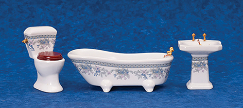 AZT5372 - Bathroom Set, Blue Floral, 3Pc