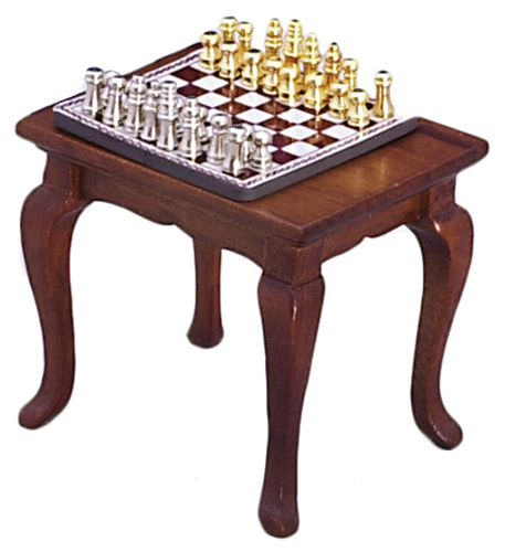 AZT6471 - Chess Table &amp; Chess Set, Walnut, Cb