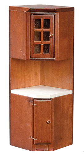 AZT6732 - Corner Cabinet, Walnut, White Countertop